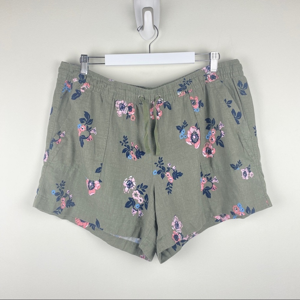 Nautica Linen Blend Green Floral Shorts Plus Size XXL